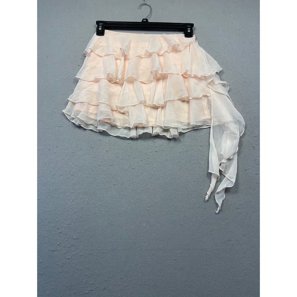 Bardot Ruffle Mini Skirt Chiffon Peach XS Womens